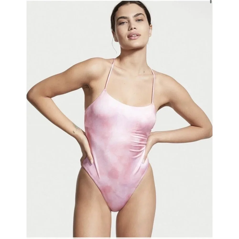 Victoria's Secret Swim VS Scoop One-Piece Swimsuit tie dye pink size XL New - Picture 1 of 10
